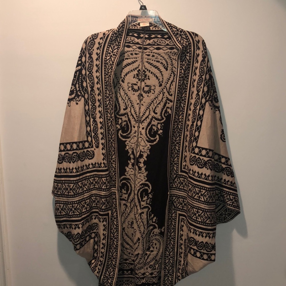 Tan and Black Open Poncho